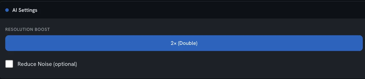 MiOffice Video Enhancer controls with 2x selected and optional noise reduction switched off